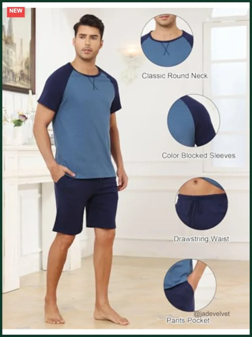 Men's Cotton Pajama Set Short Sleeve Shorts Lightweight Sleepwear Loungewear